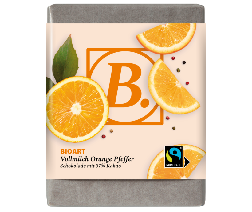 BIOART Schoko Vollmilch Orange Pfeffer 70g, Fairtrade